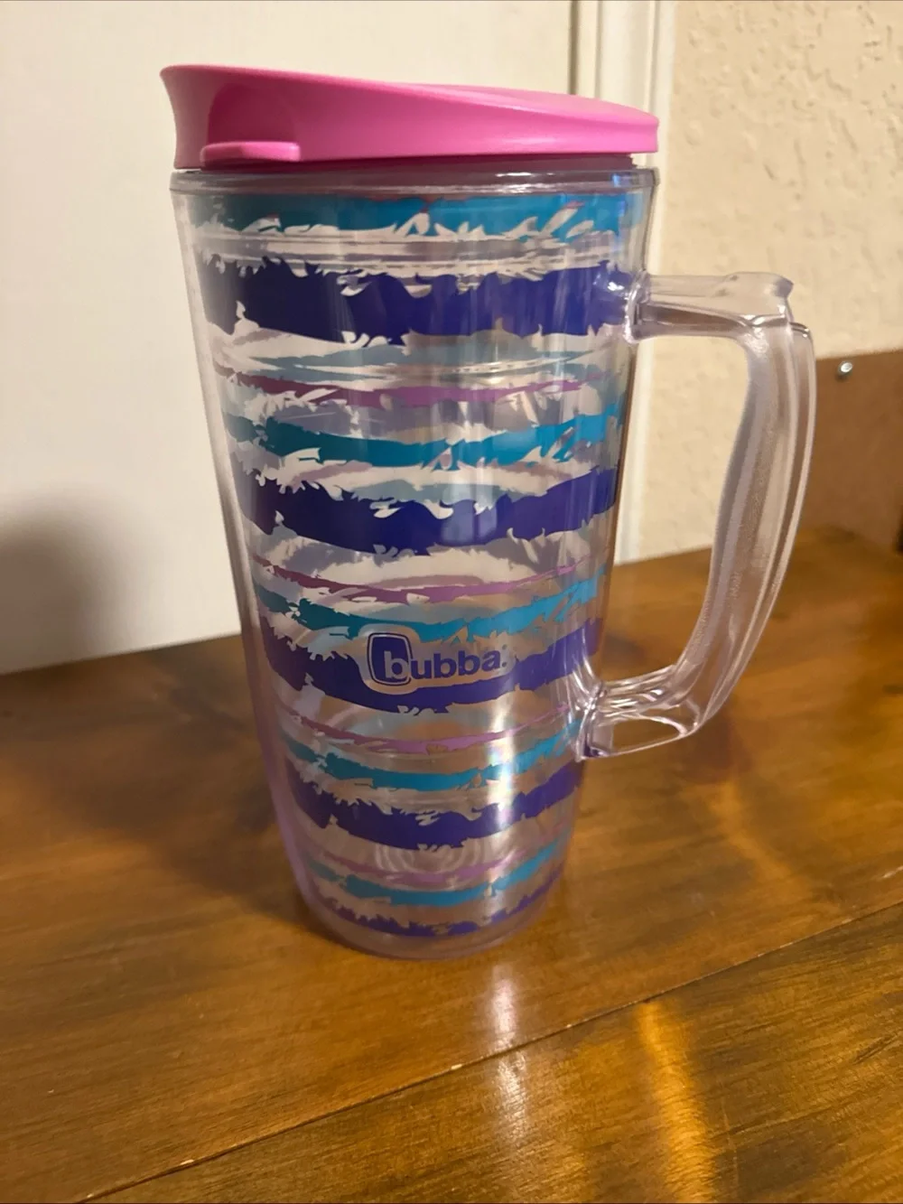 Pink Lid Striped Travel Mug – Double-Wall Insulated Handle Cup bubba 48 oz